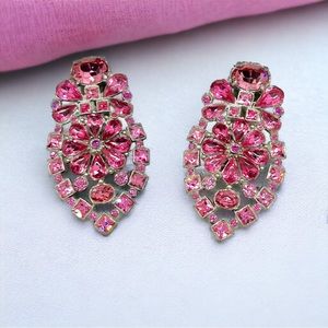 Stunning Vintage Art Deco Pink Paste Stone Floral Motif Dress Clips